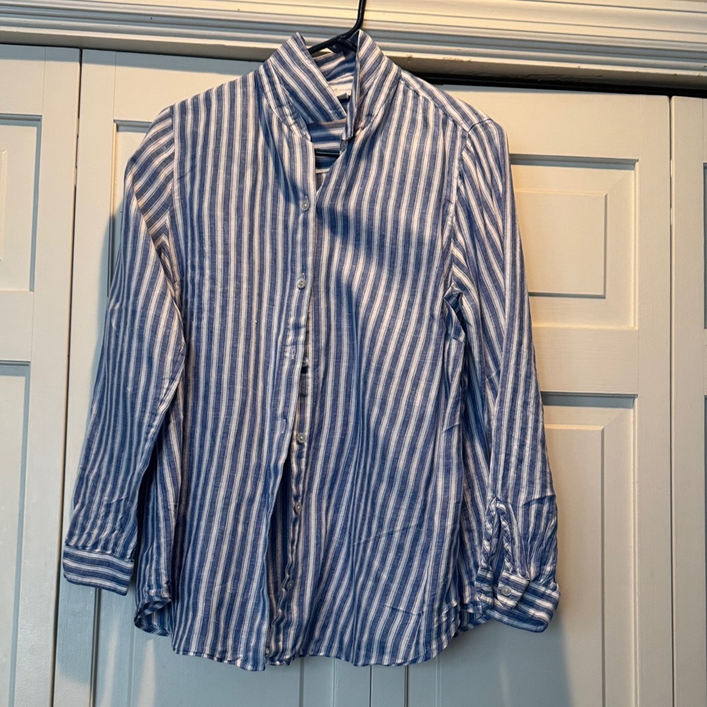J. Jill Blue and White Linen Shirt